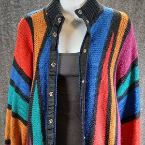 Vintage Geraldine Peterson Bold Stripe Knit Cardigan Jacket